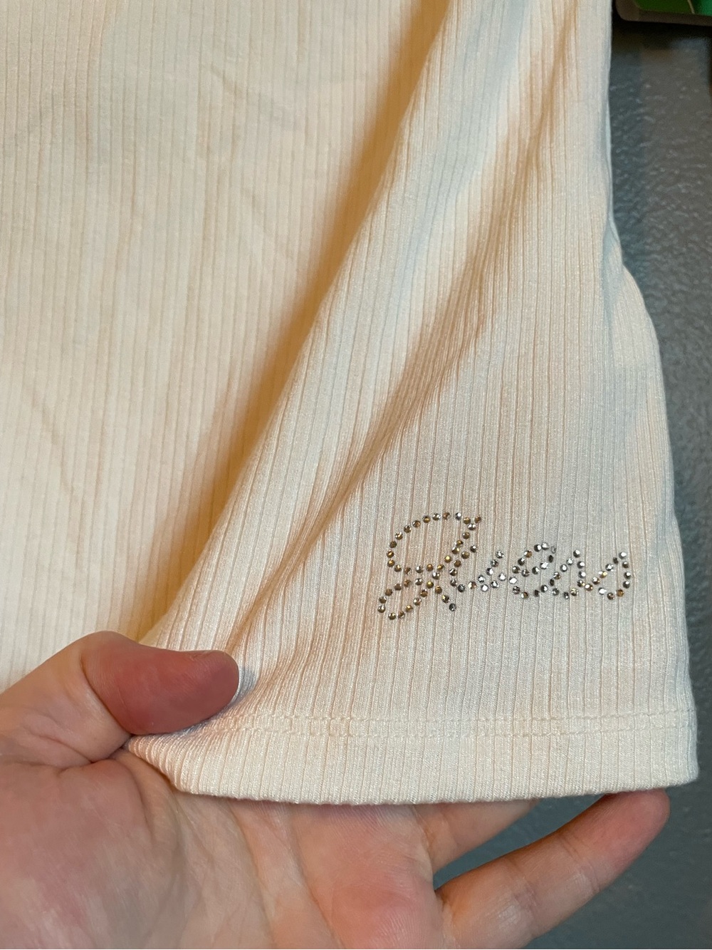 NWT Guess Sz Med Women's Crystal Logo Button Kyla Ribbed Knit Henley Top Ret $59 - Picture 5 of 14
